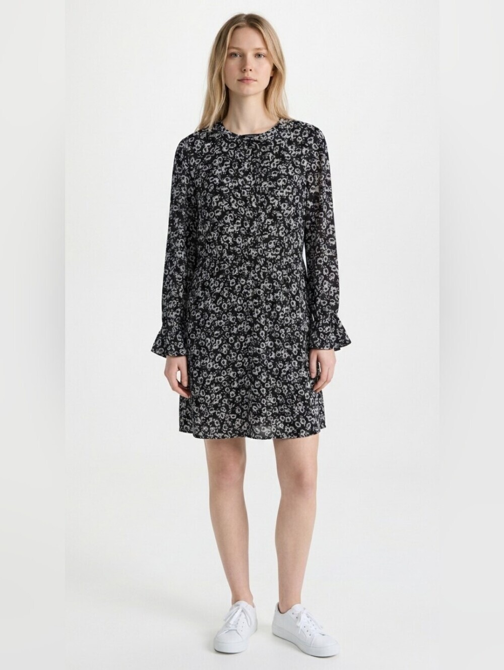 J. Crew Black Floral Long Sleeve Shift Dress - Picture 1 of 6